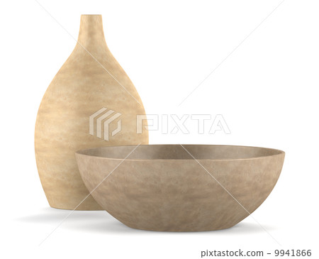 brown ceramic vase and bowl isolated on white background 9941866