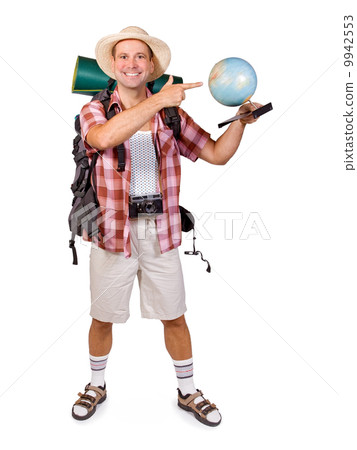 smiling tourist with globe 9942553