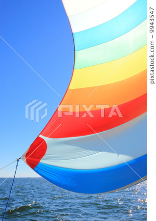 The wind has filled colorful spinnaker sail 9943547