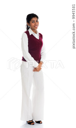 young lovely indian woman full length portrait on white 9945581