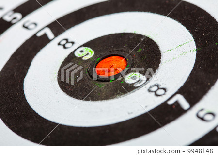 Closeup of old dirty black and white target as sport background Closeup of old dirty black and white target as sport background 9948148