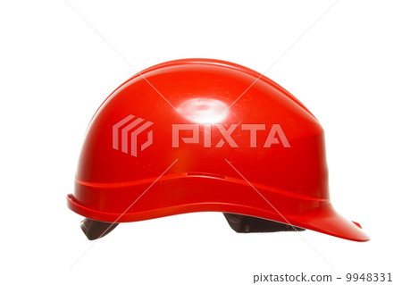 Red safety helmet of builder building worker isolated on white 9948331