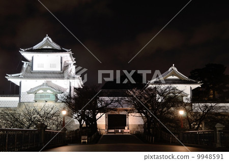 石川門（金澤城），冬天，夜景[側面] 9948591