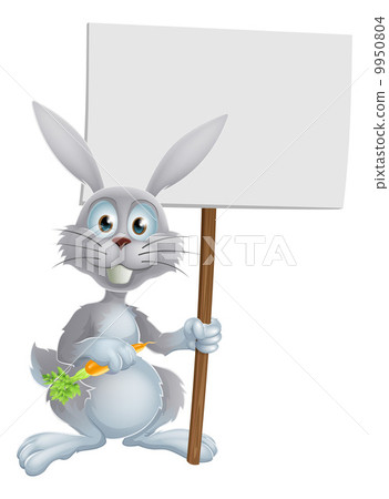 White bunny rabbit with carrot sign 9950804