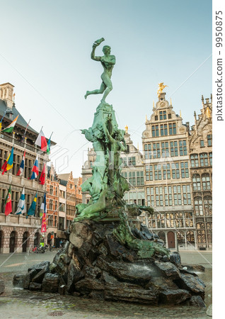 Antwerp's city hall with the Brabo fountain on the Great Market 9950875
