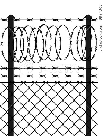 Wire fence with barbed wires Wire fence with barbed wires 9954303