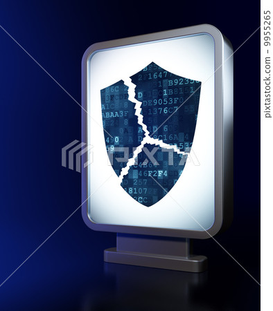 Security concept: Broken Shield on billboard background Security concept: Broken Shield on billboard background 9955265
