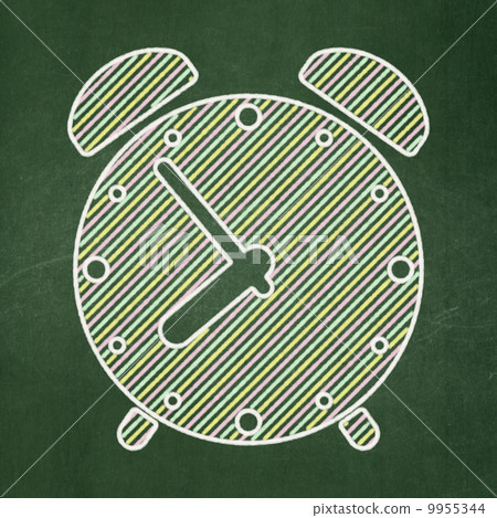 Timeline concept: Alarm Clock on chalkboard background 9955344
