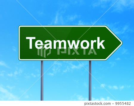 Finance concept: Teamwork on road sign background 9955482