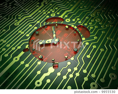 Timeline concept: Alarm Clock on circuit board background 9955530