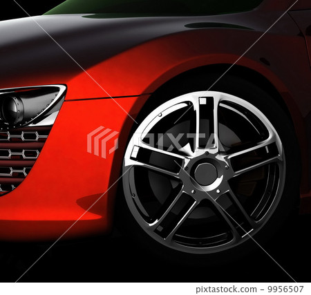 Closeup of wheels of machine on black background 9956507