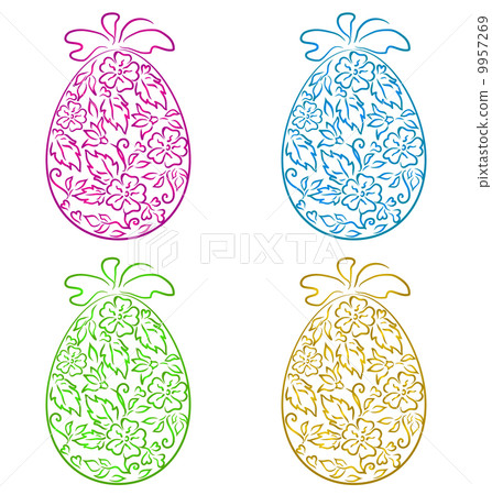 Set ornamental eggs in floral style for Easter 9957269