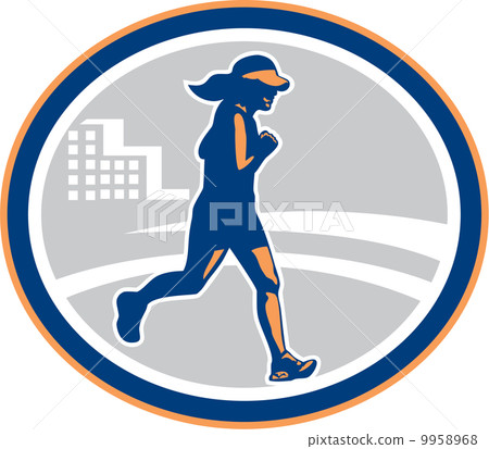 Female Marathon Runner City Retro 9958968