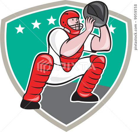 Baseball Catcher Catching Shield Cartoon 9959558