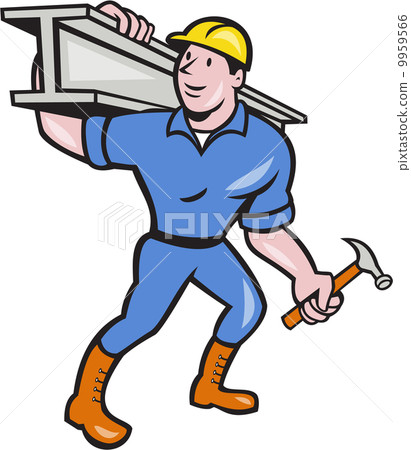 Construction Steel Worker Carry I-Beam Cartoon Construction Steel Worker Carry I-Beam Cartoon 9959566