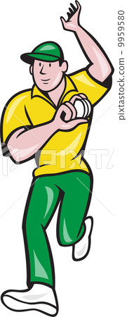 Cricket Fast Bowler Bowling Ball Front Isolated Cricket Fast Bowler Bowling Ball Front Isolated 9959580