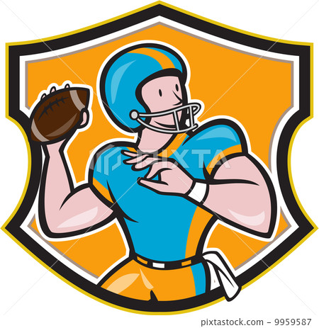 American Football Quarterback Throw Shield Cartoon 9959587