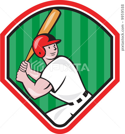 American Baseball Player Bat Diamond Cartoon 9959588