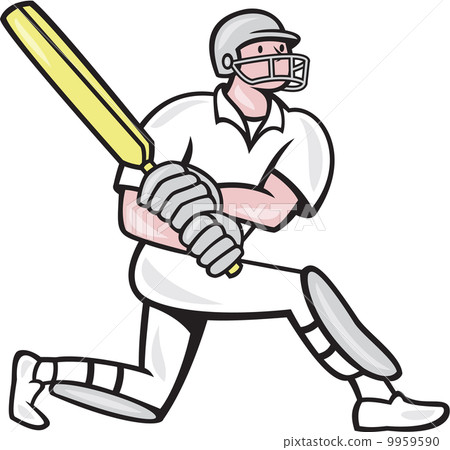 Cricket Player Batsman Batting Kneel Cartoon 9959590