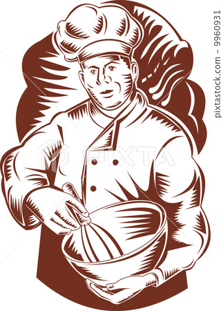 chef cook baker holding mixing bowl 9960931