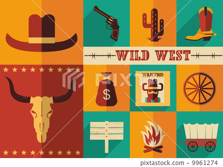 Set of Wild West icons.Vector flat design - Stock Illustration [9961274 ...