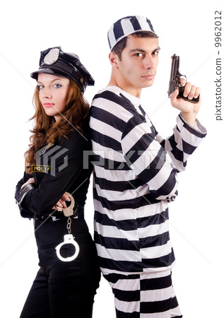 Police and prison inmate on white 9962012
