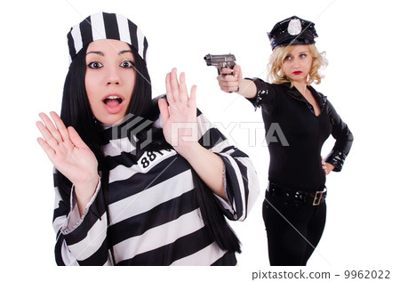 Prisoner and police isolated on the white 9962022