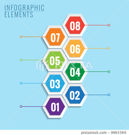 Infographic with honeycomb structure on the blue background. 9963369