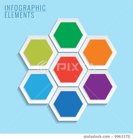 Infographic with honeycomb structure on the blue background. 9963370