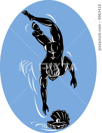 pearl diver diving with oyster 9963418