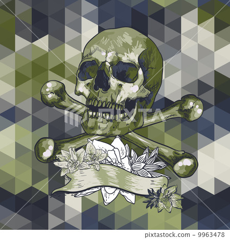 Skull with a ribbon on geometric background Skull with a ribbon on geometric background 9963478