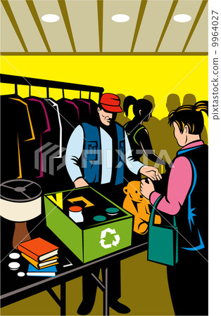 female shopper shopping at indoor flea market