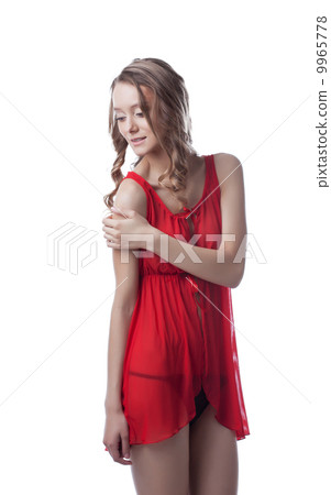 Dreamy curly girl advertises erotic underwear 9965778