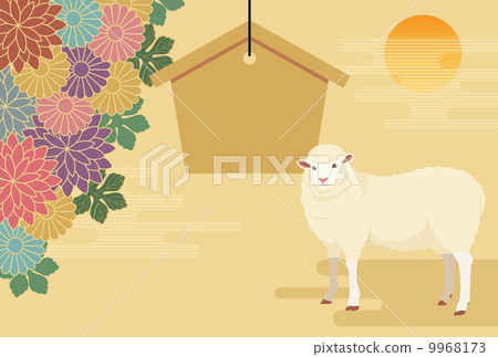 Sheep and ema and chrysanthemum Sheep and ema and chrysanthemum 9968173