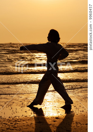 Martial art training in silhouette Martial art training in silhouette 9968457
