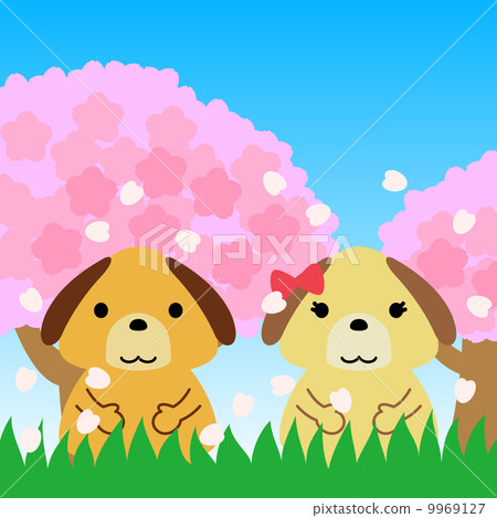 Illustration material for calendar April dog square 9969127