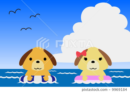 Illustration material for calendar August Dog Horizontal 9969184