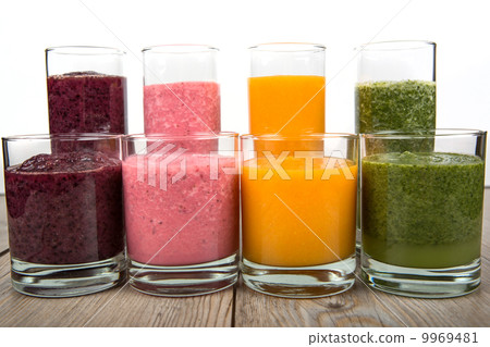 Four fruit, berry and vegetables healthy smoothies 9969481