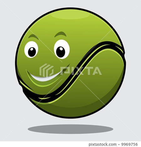 Happy bouncy green cartoon tennis ball 9969756