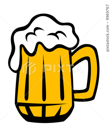 Tankard of golden lager with a frothy head 9969767