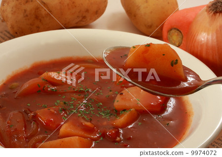 燉煮的食物成份匙子白色背景 9974072