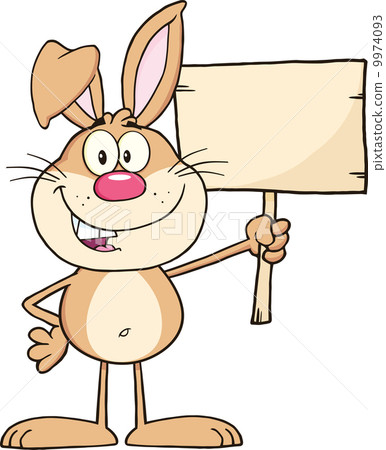 Funny Rabbit Cartoon Character Holding A Wooden... - Stock Illustration  [9974093] - PIXTA