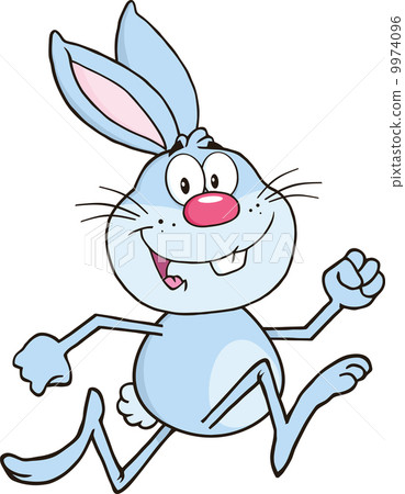 Smiling Blue Rabbit Cartoon Character Running 9974096