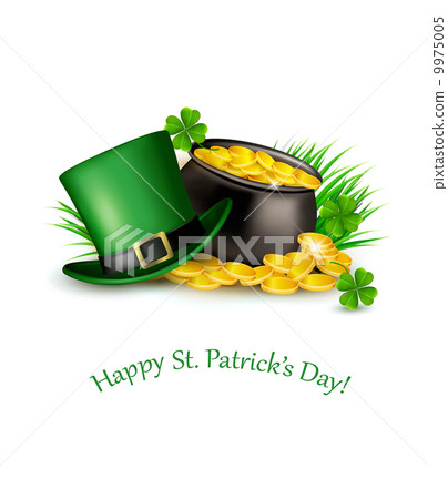 Saint Patrick's Day background with a green hat and gold coins i 9975005
