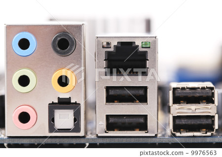 Motherboard color sockets. Close up. Motherboard color sockets. Close up. 9976563