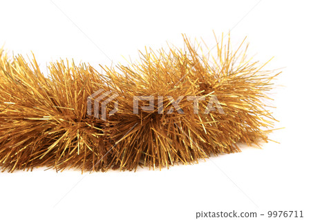 Close up of christmas golden tinsel. 9976711