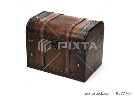 Wooden treasure box on white background 9977704