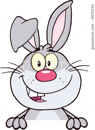 Gray Rabbit Cartoon Mascot Character Over Blank Sign 9978342