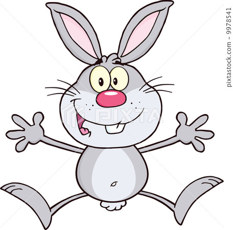 Happy Gray Rabbit Cartoon Character Jumping-插圖素材 [9978541] - PIXTA圖庫