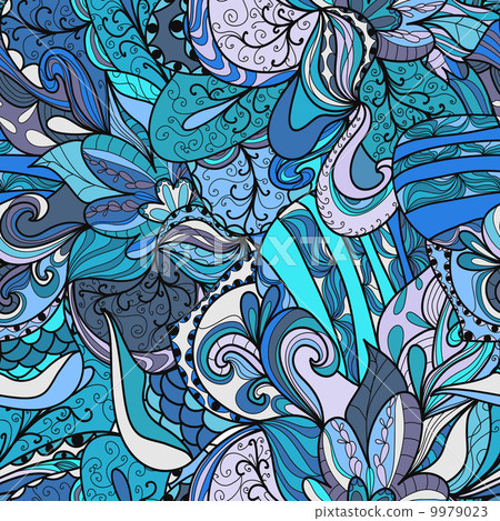 Seamless blue abstract hand-drawn waves pattern Seamless blue abstract hand-drawn waves pattern 9979023